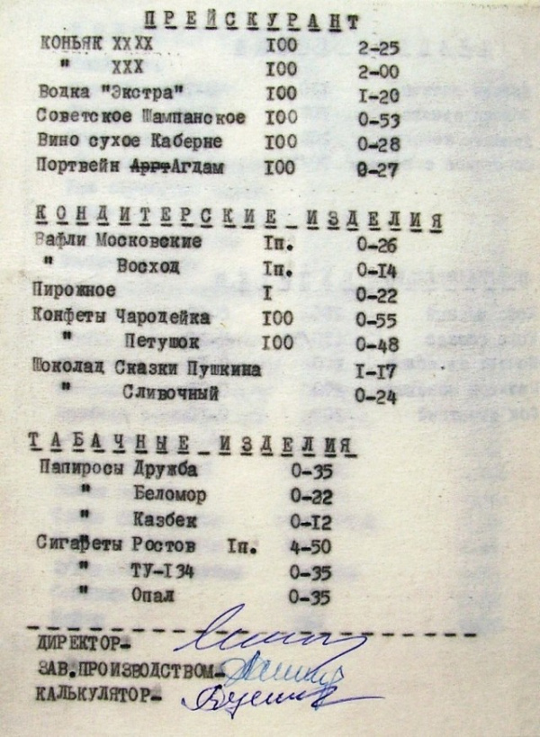 История: Меню ресторана в Ростовском аэропорту, 1974 год