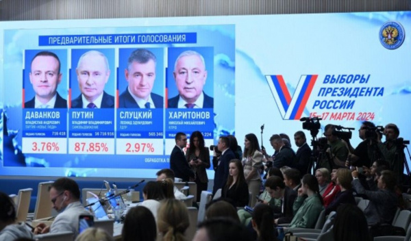 Общество: Первые данные ЦИК: Путин набирает 87,97% голосов на выборах президента России