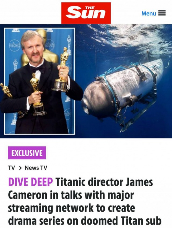 Интересное: Джеймсу Кэмерону предложили снять сериал о батискафе «Титан»